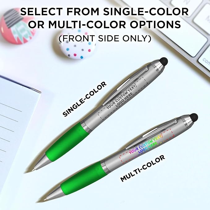 DISCOUNT PROMOS Custom Stylus Ballpoint Pens Set of 50, Personalized Bulk Pack - Black Ink, Great for Office, School, Business, Tradeshows, Events - Green
