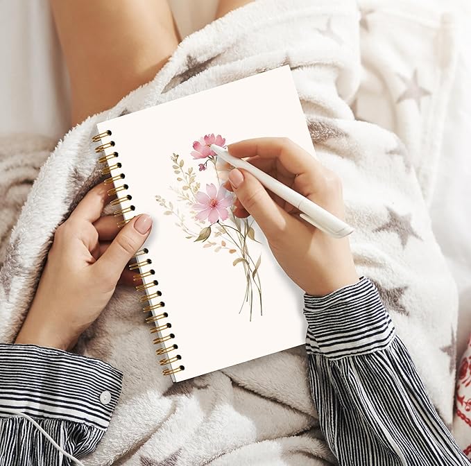 JWVK Rustic Wild Flower Spiral Notebook, Vintage Floral Botanical Notebooks for Note Taking, Cottagecore Flower Aesthetic Journal for Women, Girly Office Supplies, 5.5x8.3 Inch