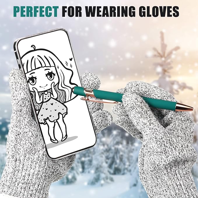 Tenare 12 Pieces 2 in 1 Stylus Metal Ballpoint Pen with Stylus Tip, 1.0 mm Black Ink Ballpoint Pen for Touch Screens(Green and Rose Gold)