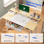 FLEXISPOT 4-Leg Standing Desk with Storage 71x32 in Electric Adjustable Height with 3 Drawers & Shelving Home Office Workstation (White + Maple Top)