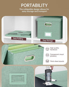 2 Pack File Storage Organizer, Filing Box, Portable File Box with Lid, Fit for Letter/Legal File Folder Storage, Document Organizer, Green