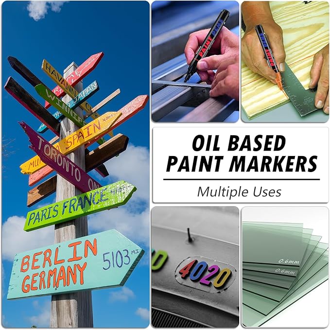Craiiby Gold Paint Pens Paint Markers - 12 Pack Permanent Quick Dry Waterproof Marker Pens for Rocks Wood Fabric Plastic Canvas Glass Mugs Metal Tire Stone