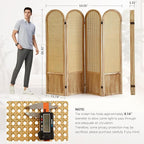 Asnefeli Room Divider 4 Panel, Folding Privacy Screen, Foldable Wood Divider Room Dec, Rattan Room Divider, Portable Partition Screen, Wall Divider for Room Separation Bedroom Home Office (Natural)