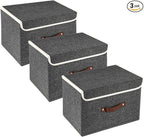 TYEERS Collapsible Storage Boxes, Washable Fabric Storage Bins with Lids, 14.9x9.8x9.8 inches, 3 Pack, Black