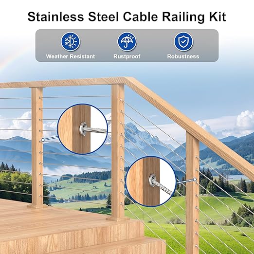 BLIKA 60Pack Cable Railing Adhesive Sleeves for 1/8" 5/32" 3/16" Wire Rope Cable, T316 Stainless Steel, 2.8mm Thickness Cable Railing Protector Adhesive Sleeves for Deck Stair Cable Railing Post Kits