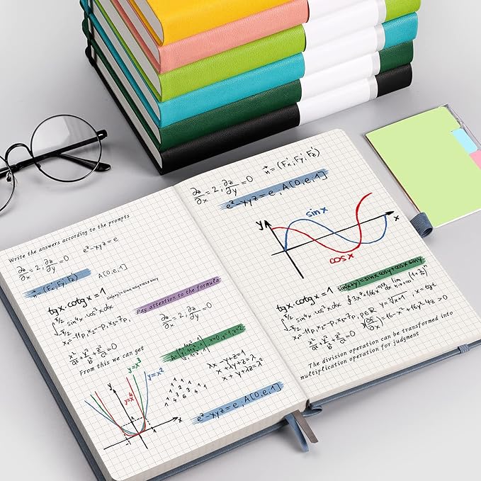 AHGXG Graph Paper Notebook - 320 Pages Grid Notebook Thick Journal A5, 100gsm Thick Graph Paper, Leather Hardcover, Inner Pocket,5.75'' × 8.38''- GrayBlue