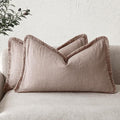 Foindtower Set of 2 Decorative Linen Fringe Lumbar Throw Pillow Covers Farmhouse Cushion Cover with Tassels Soft Accent Pillowcase for Couch Sofa Bed Living Room Home Decor,12×20 Inch,Dusty Pink