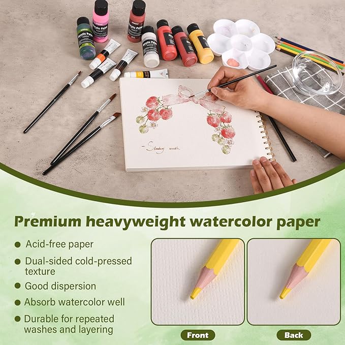 5x7.5 Inch Spiral Watercolor Paper Pad - 30 Sheets 140lb/300g Acid-Free Artist Paper | Tear-Line Perforated Pages for Framing & Mixed Media |Watercolor, Art Journaling (Adults, Students, Travel)