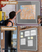 Mifuro 38"x38" Enclosed Bulletin Board, Lockable Weather-Resistant Aluminum Cork Noticeboard for School & Office, Silver Frame w/Grey Flet