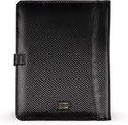 LEATHER VILLAGE Portfolio Professional Organizer– Carbon Fiber Genuine Leather Padfolio Resume Folder for A4 Letter Pad with Pen Holder, Business Card Slots – Ideal for Men & Women- Black Orange