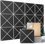 Sonicism 12 Pack X-Lined Acoustic Panels with Self-Adhesive, 12" X 12" X 0.4" Sound Proof Foam Panels, Decorative Soundproof Wall Panels, Sound Absorbing Tiles for Home & Offices (WhiteBase+BlackFace)