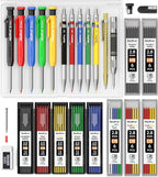 Nicpro 27 Pack Carpenter Pencils for Woodworking, Construction Mechanical Pencil with 100 Refill, Automatic Center Punch and Carbide Scribe Carpenter Tool, Construction Pencil for Carpenters Marking