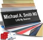 Personalized Name Sign with Name Plate Holder, with Choice of Mounting for Walls, Doors, Cubicles, Hanging and More - Black Plastic White Letters - USA Made 2x10 - B2