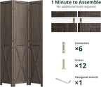 Cozy Castle Wood Room Divider, 3 Panels Folding Privacy Screen, 66.9'' Wall Divider, Barnwood Room Separator, Freestanding Partition, Temporary Wall for Decorative, Rustic Brown