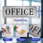 The Office Door Sign for Home and Business，Self-Adhesive Waterproof and Fade-Resistant Modern Brushed Silver Office Sign Sticker for House，Business，Door, Window（Silver）