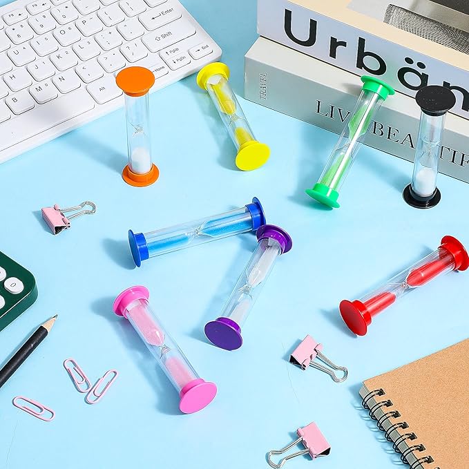 80 Pcs Plastic 1 Minute Sand Timer, 3.42" x 0.98" Small Sand Timer Bulk, Mini Hourglass Timers, Timing Device for Teaching Game Active Office Supply (8 Colors)