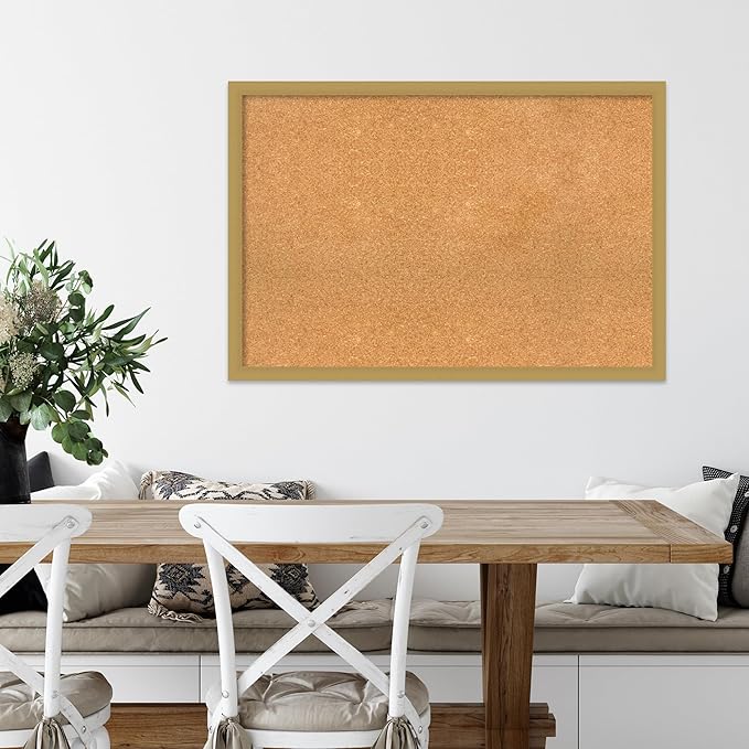 Amanti Art Natural Cork Board for Wall, 26x38 Vision Board with Gold Frame, Large Corkboard Office Decor for Home Organization, Casual Corkboard Pinboard to display items for home organization