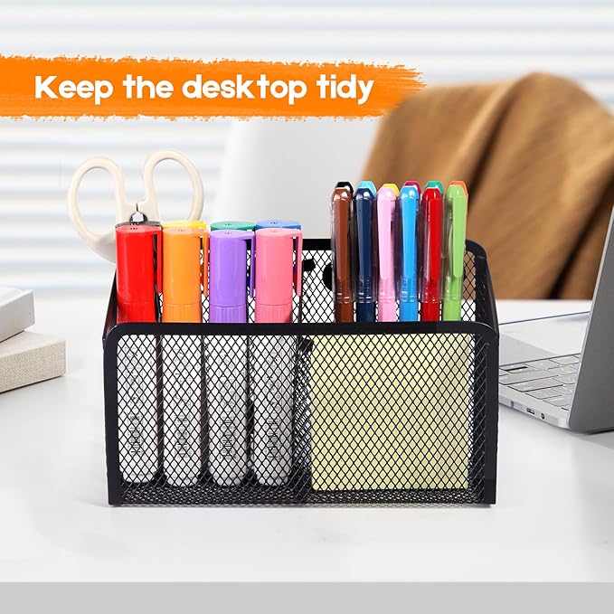 Ameceres Magnetic Pencil Holder - Extra Strong Magnets Mesh Marker Holder Perfect for Whiteboard, Refrigerator and Locker Accessories (2 Baskets, 1 Pack Black)