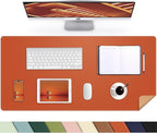 Leather Desk pad Protector, Large Desk mat with Natural Cork & PU Leather,Mouse pad,Non-Slip Office Desk Mat,Waterproof Desk Writing Pad for Office and Home (35in*17in, Orange)