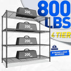 45 "W Metal Shelving Unit 4 Tier Storage Shelves Adjustable Wire Shelving Metal Shelf Pantry Shelves Wire Rack Commercial Shelving for Kitchen Pantry Utility Room Garage 45 "W x 59.4 "Hx 13.5" D Black