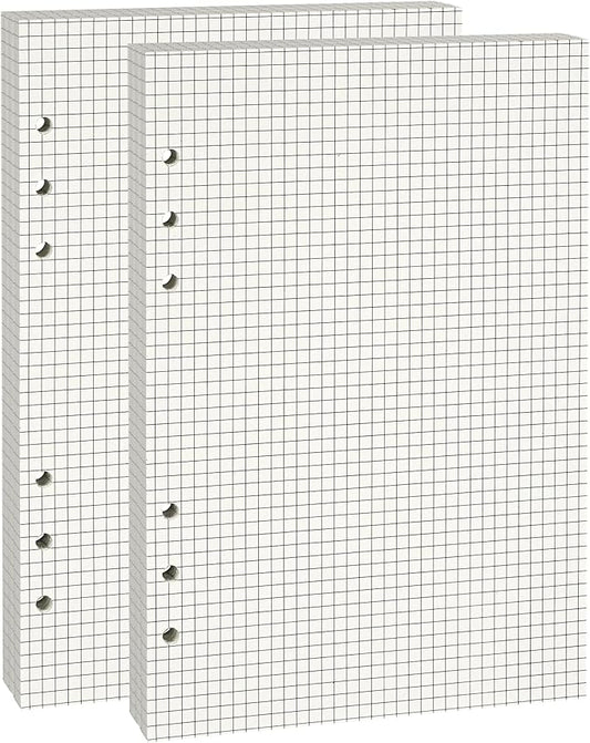 A5 Grid-Ruled Refill Paper, 100gsm Thick Beige No-Bleed Sheets (2 Packs, 80 Sheets Each), Pre-Punched – Fits A5 6-Ring Binders for Office, School & Teachers