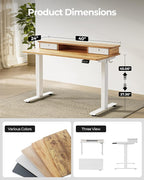 FEZIBO 40 x 24 Inch Height Adjustable Electric Standing Desk with Double Drawer, Stand up Home Office Computer Desk with 4 Height-Adjustable Feets & 2 Hooks, Light Rustic