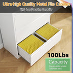 LONGLINK 3 Drawer Lateral File Cabinets with Lock,Metal Filing Cabinet for Home Office,Wide Office Storage Cabinet with Hanging Bars for A4 Legal/Letter Size(White-Easy Assembly)