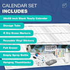 Large Dry Erase Calendar for Wall, 38" x 58" - Undated, Yearly, Reusable - Full 12 Month Year - Includes Markers, Eraser & Accessories