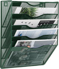 EASEPRES 5 Pocket Mesh Hanging File Organizer, Wall Mounted Mail Paper Document Folder Holder, Clipboard Storage Organization Magazine Rack with Nametag Label for Office Home School, Dark Green