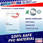 Mifflin-USA Large (L) Vertical ID Badge Holders (Clear, 3x4 inch, 250 Pack), Plastic Nametag Covers with Zipper, Name Tag Holder