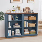 RWYHG 43" Blue Tall Bookshelf,3-Tier Thick Wooden Book Shelf with Adjustable Shelves,Free Standing Farmhouse Bookcase with Open Display Storage,Floor Vintage Bookshelves for Living Room,Office