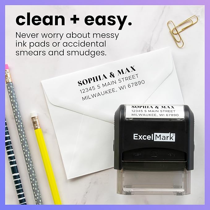 ExcelMark Personalized Return Address Stamp – Custom Self Inking Rubber Stamp (Large, The Statement)