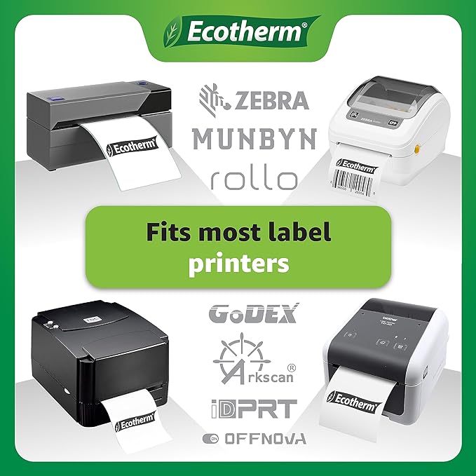 4" x 1" Thermal Labels | 4 Rolls | 5360 Labels | fits Zebra, Munbyn, Rollo, Godex, Arkscan, iDPRT, Offnova Thermal Label Printers and More | Blank White Adhesive Stickers by Ecotherm