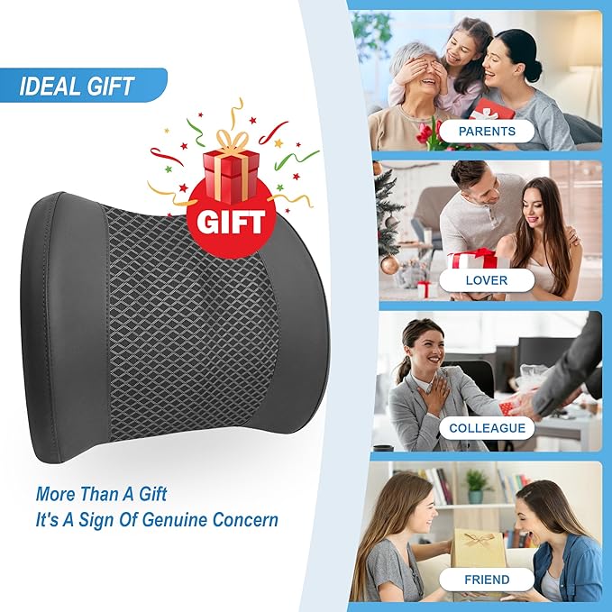 Lofty Aim Memory Foam Lumbar Cushion Provides Lower Back Pain Relief and Comfortable Support for Driving, Chair Support for Car-Office Chair, Wheelchair - Sleek Black
