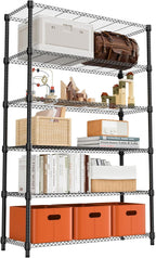 M MZG 6 Tiers Shelf 2100 lbs Steel Storage Shelving Utility Shelving Unit Steel Organizer Wire Rack for Home,Kitchen,Office,Garage Black 17.7" D x 47.2" W x 82.4" H