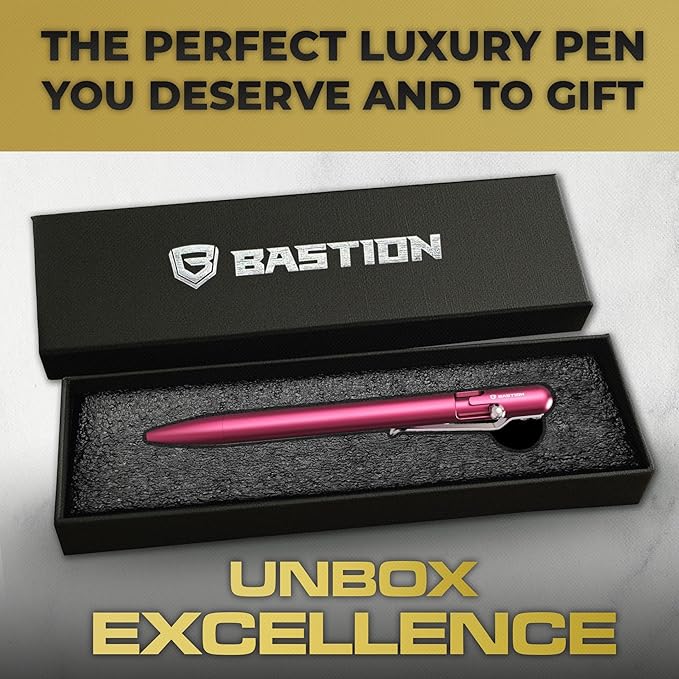 BASTION® Luxury Slim Bolt Action Pen, Lightweight Aluminum EDC Pen with Fine Tip, Professional Ballpoint Pen for School and Work - Pink
