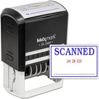 MaxMark Large Self-Inking Rubber Date Office Stamp with Scanned Phrase & Date - Blue/Red Ink, 12-Year Band - Style 3