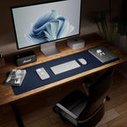 Aothia Leather Desk Pad Protector - Large Mouse Pad, Office Desk Mat, Non-Slip PU Leather Desk Blotter, Laptop Desk Pad, Waterproof Desk Writing Pad for Office and Home (Dark Blue, 38" x 13.7")