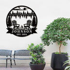 Custom Campfire Metal Name Sign, Campsite Custom Metal Family Name Sign, Campsite Monogram Forest, Personalized Camping Gifts Fire Pit Camper Lover Gift