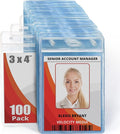 MIFFLIN Large (L) Vertical ID Badge Holders (Clear, 3x4 inch, 100 Pack), Plastic Nametag Covers with Zipper, Name Tag Holder
