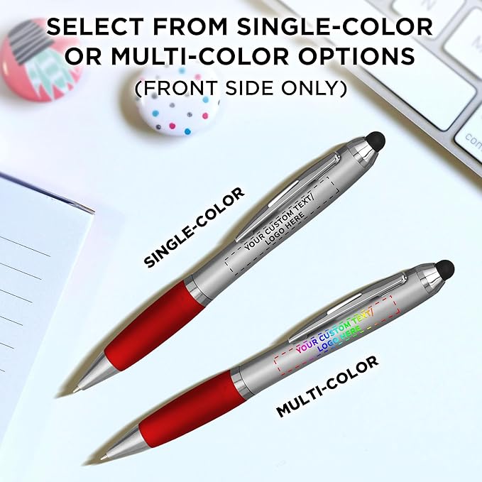 DISCOUNT PROMOS Custom Stylus Ballpoint Pens Set of 10, Personalized Bulk Pack - Black Ink, Great for Office, School, Business, Tradeshows, Events - Red