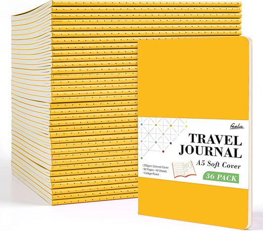 36 Pack Soft Cover Journal Bulk, Feela Lined Blank Travel Journal for Women Men Writing, Notebooks College Ruled for Work, Note Taking Notebook School Business Supplies, 8.2” x 5.5”, A5, Yellow