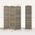HOMCOM 3 Panel Room Divider, 6' Tall Folding Privacy Screen, Hand-Woven Freestanding Wall Partition for Home Office, Bedroom, Dark Rustic Oak