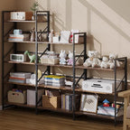 JSB No Assembly Folding Bookshelf, 5 Tier Industrial Metal Book Shelf for Storage, Vintage Wood Foldable Bookcase for Living Room, Bedroom, Office Organization Shelves