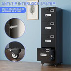 METAN 4 Drawer File Cabinet on Wheels, Lockable Metal Filing Cabinet with Handle and Name Card for Office Home,Assembly Required,Black