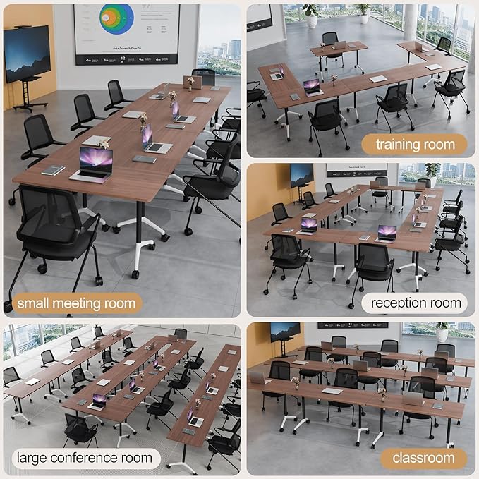 Folding Conference Table 4ft 5ft, Foldable Office Meeting Desk for 6 People, Multiple Sizes Colors Mobile Conference Room Table for Training Room School Business Furniture (4, Walnut, 47in)