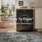 GENIMO 5x7 Area Rugs for Living Room, Machine Washable Non Slip Vintage Rugs, Low Pile Lightweight Chenille Print Rug for Bedroom, Dining Room, Home Office,Charcoal Gray