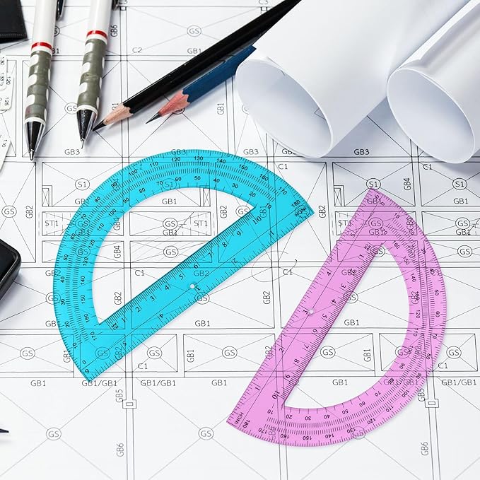 Zonon 100 Pack 6 Inch Plastic Protractor Christian Charity Donation 180 Degrees Pink Blue Clear Protractors for Classroom School Math Teacher Student Office Supplies Christmas Operation Gifts