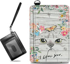 BWEGRHE Small Travel Wallets, Cat Flowers Slim Minimalist Front Pocket Wallet with Wristlet, RFID Blocking PU Leather Credit Card Holder with ID Window Change Purse for Men Women