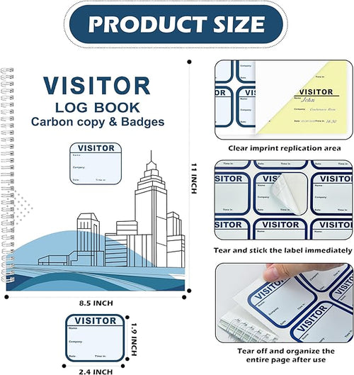 2 Pack of Visitor Badges Log with Carbon Copy Protecting Privacy Pages Visitor Stickers 8.5x11 Inch Visitor Log Book School Church Business Pass Guest Register Book - 450 Badges 60 Memo Pages (2)